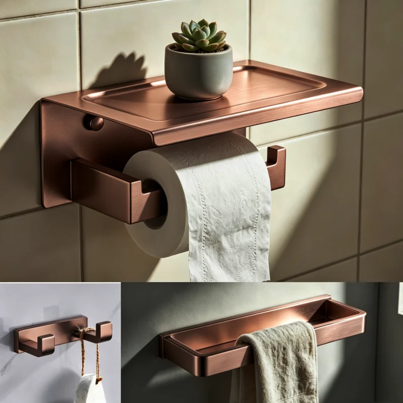 Brushed Rose Gold Wall Mount Shelf Toilet Bath Hardware 2/4/6 Hook Paper Holder Towel Bar Rack Rail Rod Robe Hook Hanger 5