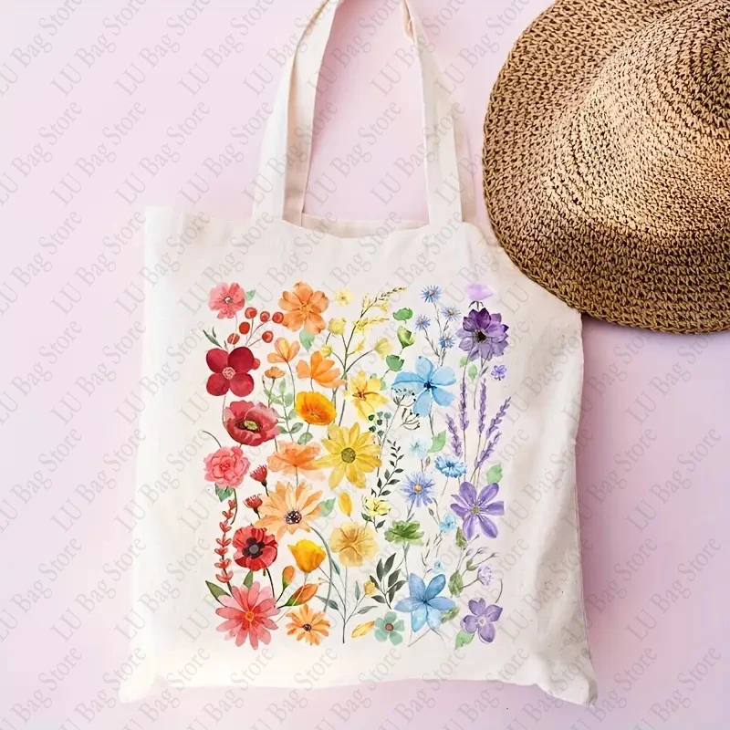 Wildflower LGBTQ Tote Bag White Canvas Shoulder Bags Gay Pride Gift Bags Lesbian Shopper LGBT Lesbian Shopping Bag