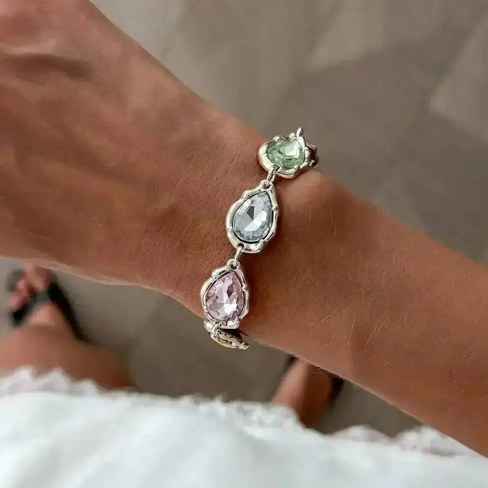 SHIXIN Fashion Exquisite Luxury Colorful Water Drop Glass Drill Bracelet Women 2026 New Adjustable Bangles Y2K Jewelry Accessory