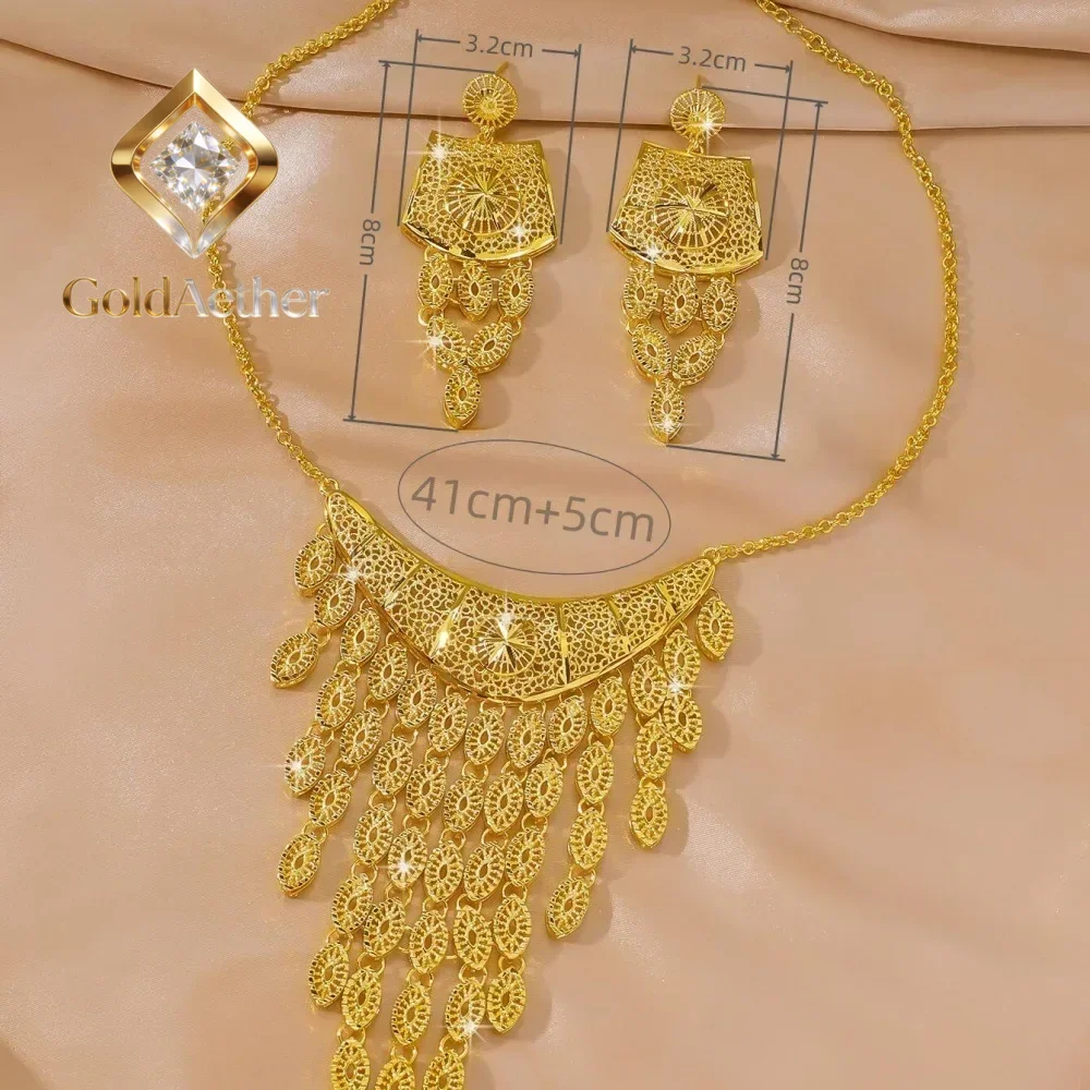 

Комплект украшений GoldAether: ожерелье и серьги с овальными кисточками из настоящего золота 9999 пробы (24K) в стиле ретро, для женщин, для свадебных танцев и выступлений, подарок