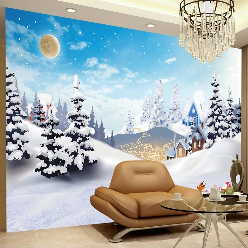 Custom 3D Photo Christmas Santa Snow Landscape Background Mural for Living Room Sofa Wall Decor Waterproof OIl Canvas Wallpaper