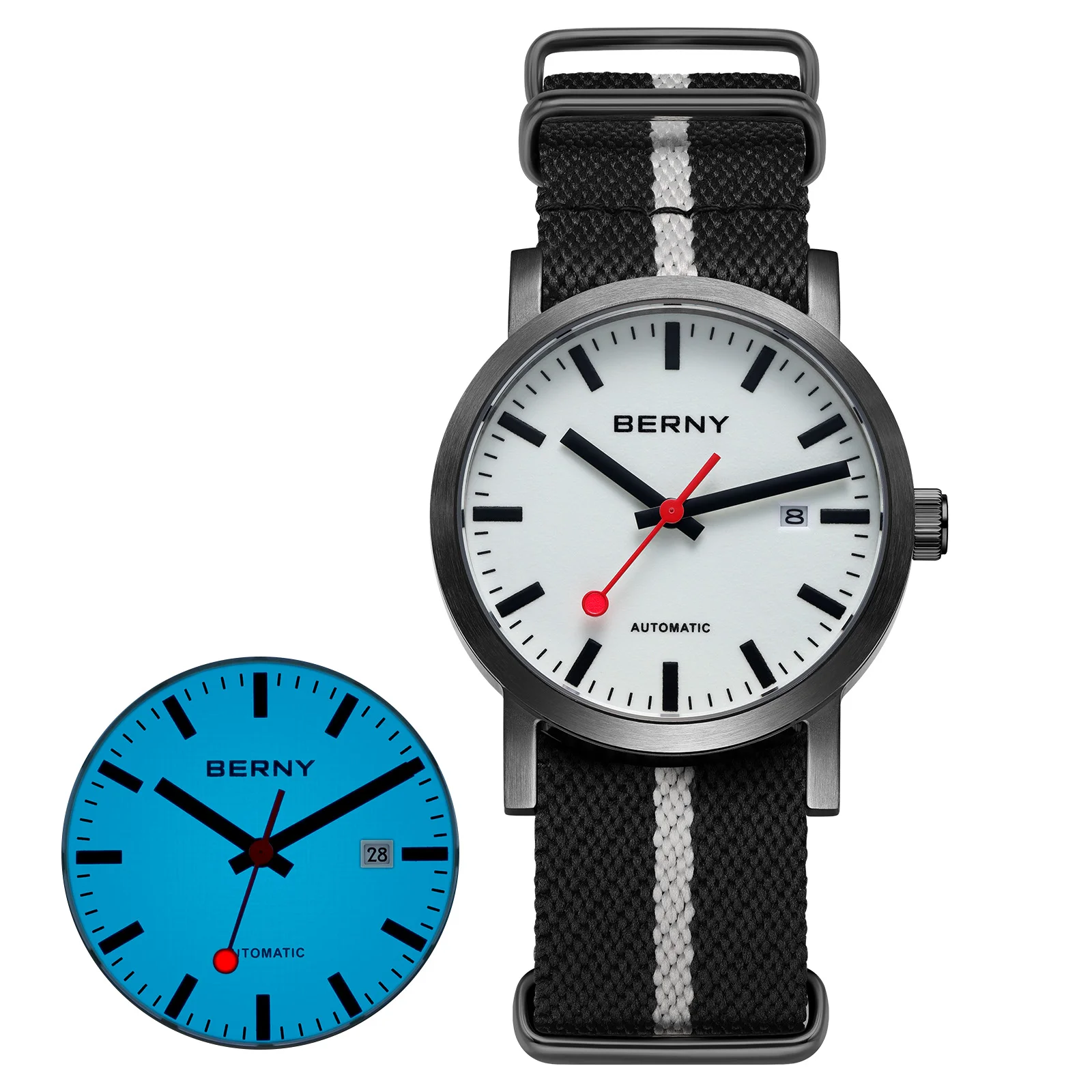 BERNY Automatisch Horloge Heren 40mm Lichtgevende Track Time Dial MIYOTA 8215 Nylon Band Saffier 50M Waterdicht Heren Mechanisch Horloge
