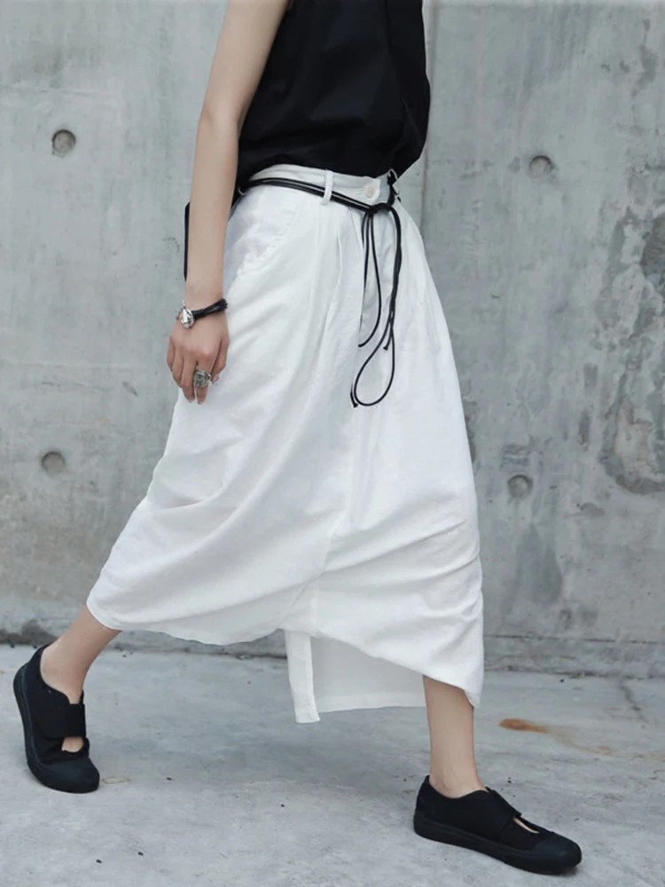 [EAM] 2024 New Spring Autumn High Waist Drawstring White Loose Big Size Loose Wide Leg Pants Women Trousers Fashion Tide JR505