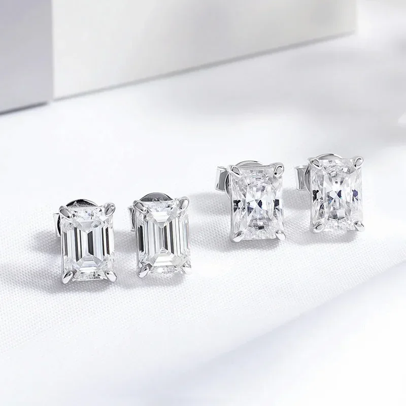 FCGJHW 0.5CT 1CT 2CT Radiant Moissanite Stud Earrings for Women Quality Jewelry 100% S925 Sterling Silver Plated 18K 2026