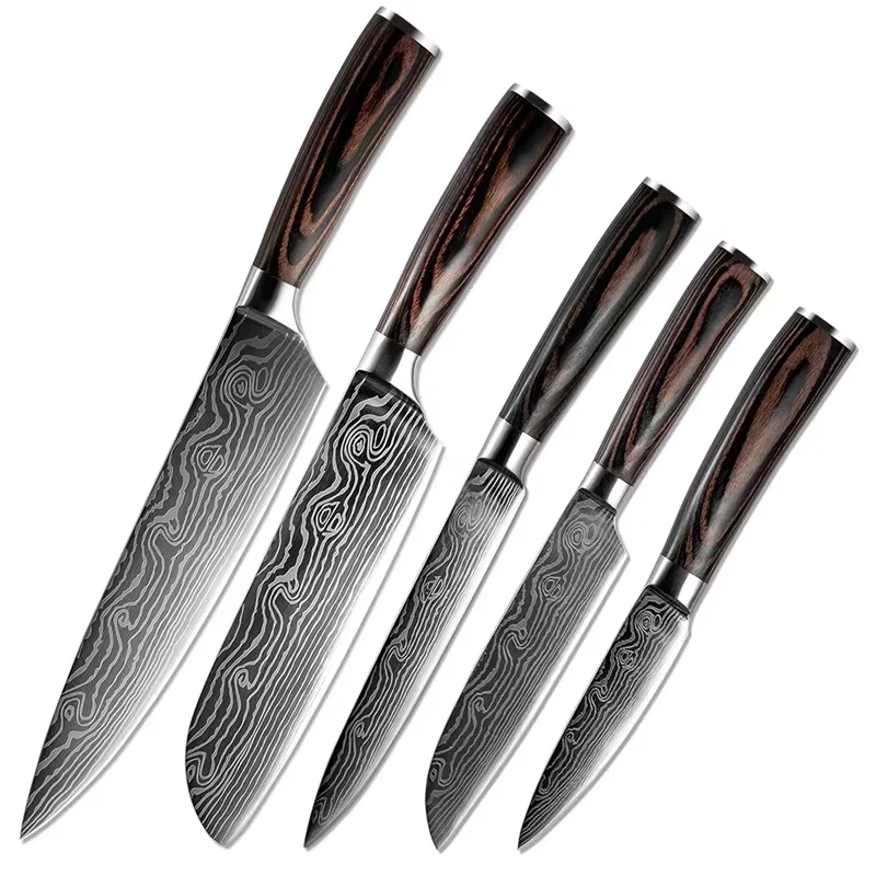 XITUO 2-5PCS Set Kitchen Knife Damascus Laser Stainless Steel Blades Chef Knife Santoku knife Utility Paring knives Tools