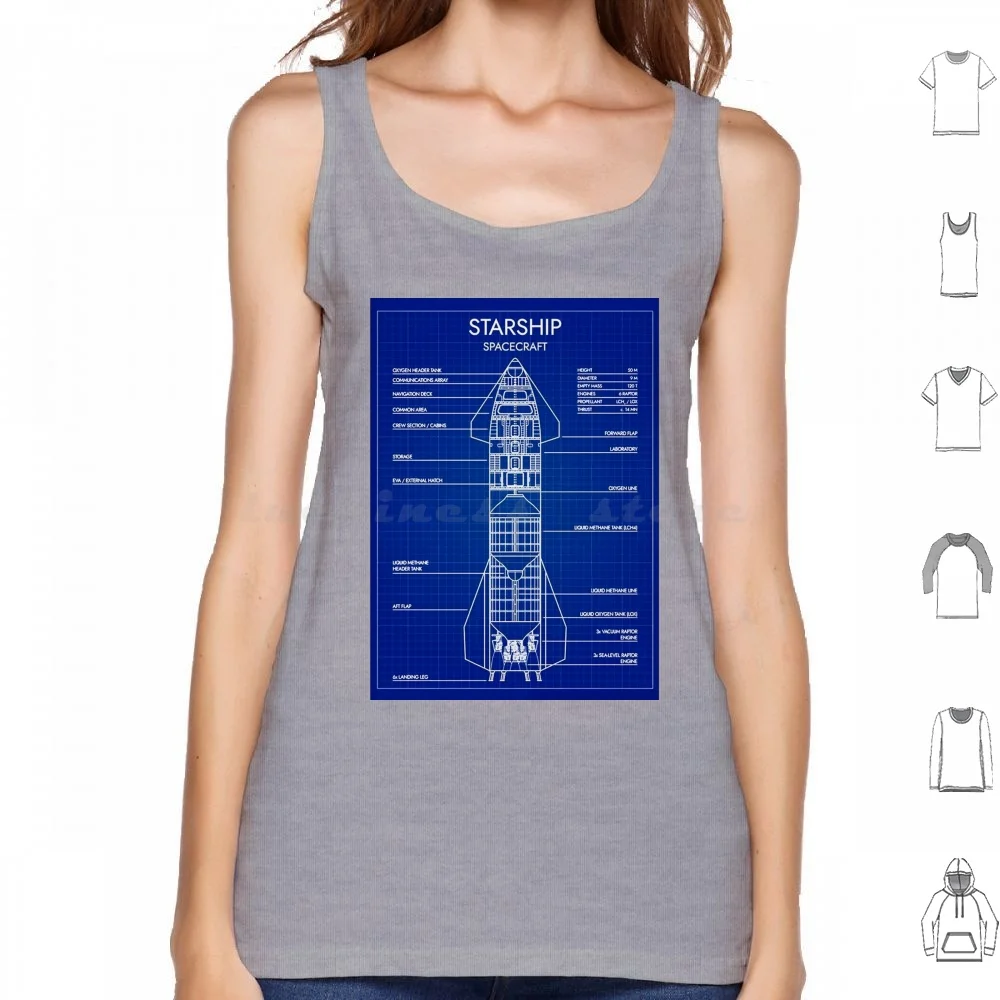 Starship Spacex Blueprint Tank Tops Print Cotton Spacex Starship Starship Sn Spacex Sn24 Sn25 Sn26 Superheavy Superheavy