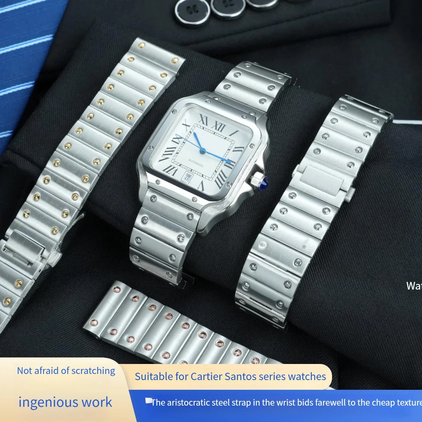 21mm Stainless Steel Replacement Watchband Chain for Cartier Santos strap Solid Metal Rivet style Bracelet watch accessories
