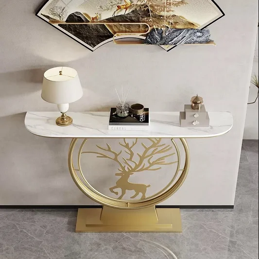 Luxury Marble Top Metal Base Decoration Living Room Corridor Corner Console Table