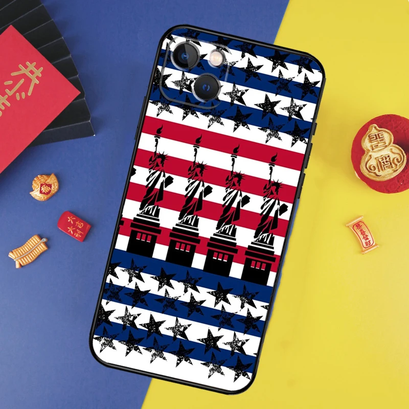 America USA Flag Statue of Liberty Phone Case For iPhone 14 15 16 11 13 12 Pro Max mini XR X XS Max Plus Back Cover