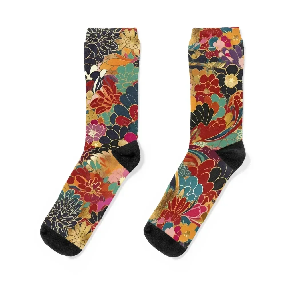 

Floral kimono japanese pattern Socks cartoon summer floor Man Socks Women's