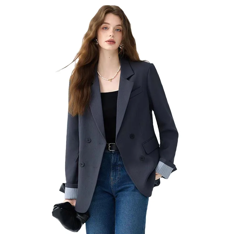 

2025 New Women Blazer Long Sleeve Blaser Ladies Suit Jacket Coat Loose Female Notched Blazer Office Lady Double Breasted Blazers