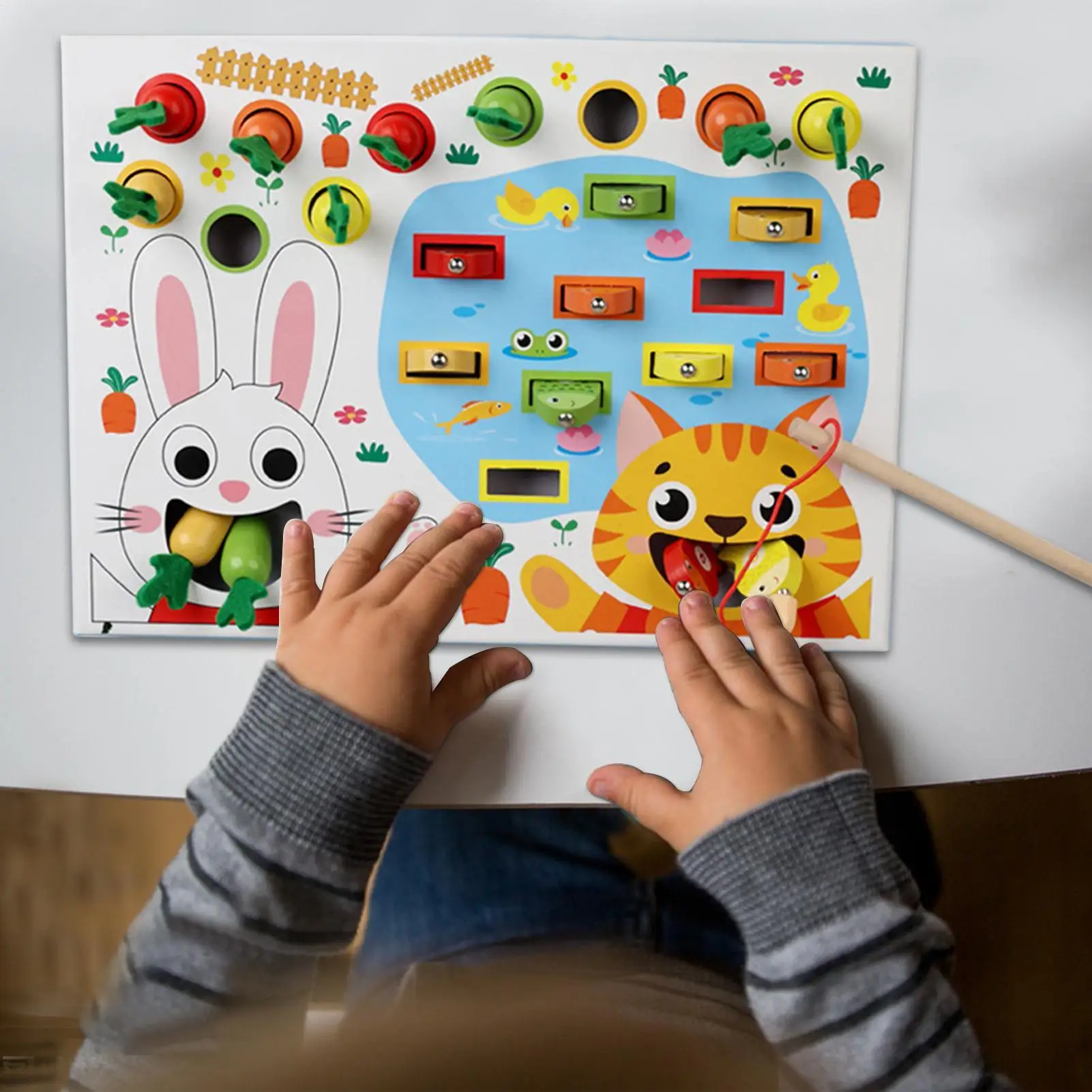 ベビーニンジンピッキングおもちゃ釣りゲーム木製磁気釣りゲームニンジンピッキングおもちゃ早期教育色分類パズル用