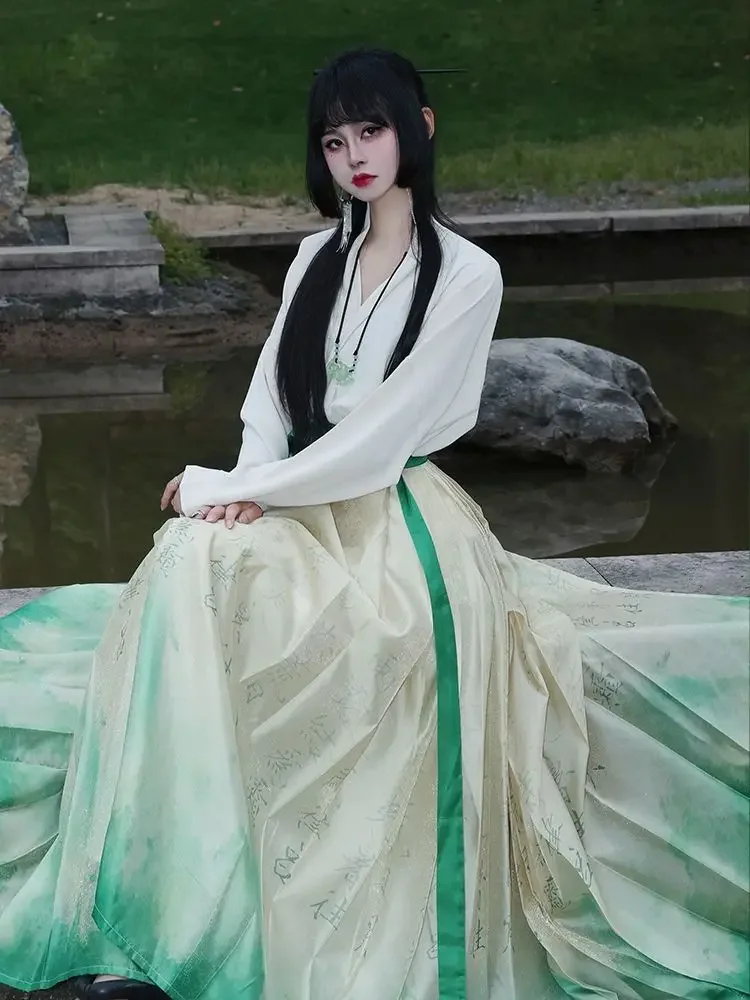 Женская юбка с изображением лошади в стиле древней китайской династии ханьфу, элегантное сказочное платье, костюм для выступления на сцене, танцевальный костюм ханьфу