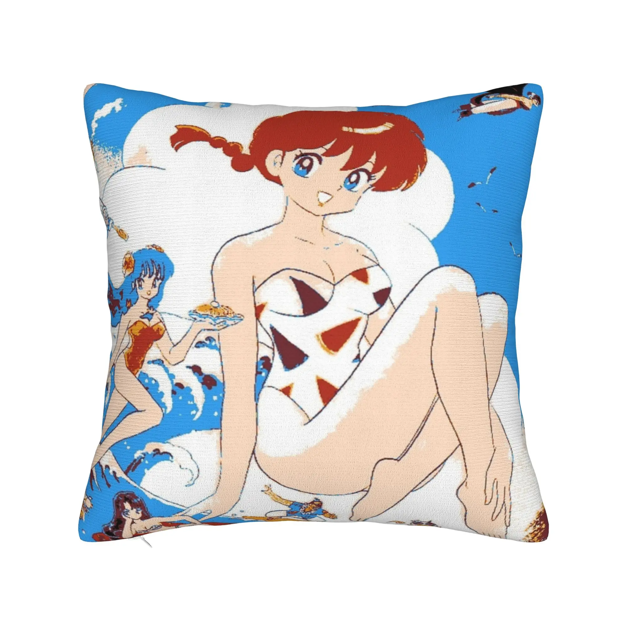Japanese Comedy Anime Square Pillow Cases Ranma 1/2   Cushion Cover Vintage Zipper Decor Pillowcase for Car 40*40cm