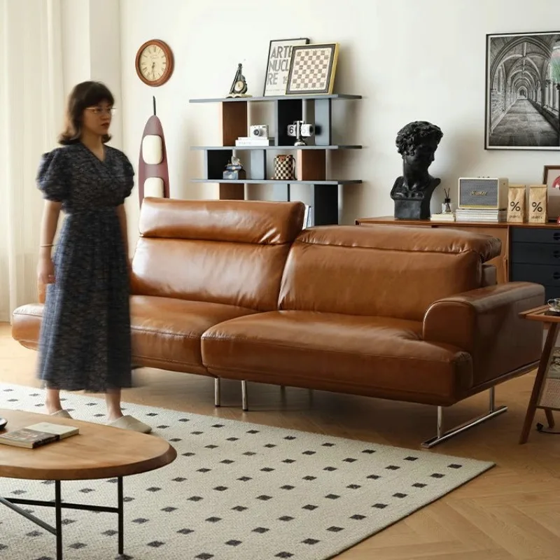 

French Italian living room small apartment antique sofa retro leather sofa