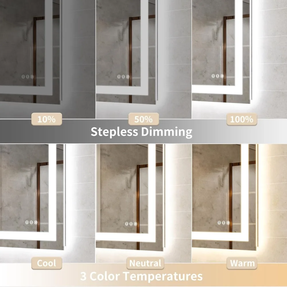 Badezimmer-Kosmetikspiegel mit LED-Beleuchtung, Größe 55 x 30, doppelseitige Hintergrundbeleuchtung und unabhängiger Steuerung, Wandmontage