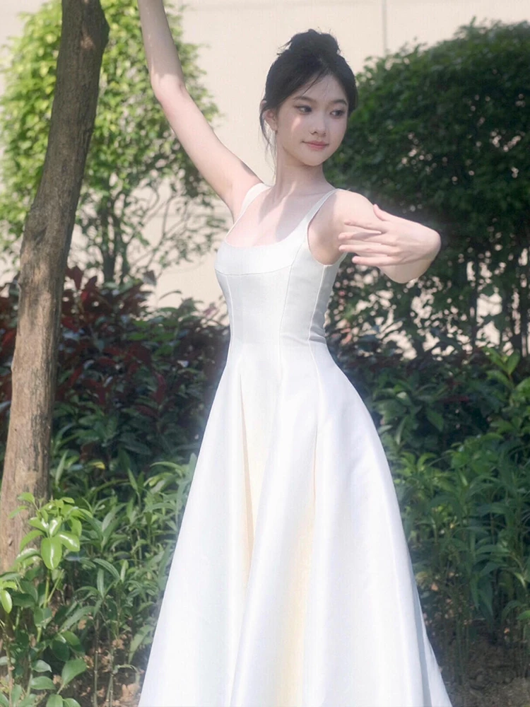 

Silk Satin Lightweight Simple Wedding Dr Bridal Gown off oulder A-Line Skirt Long Dr for Small Stature Women