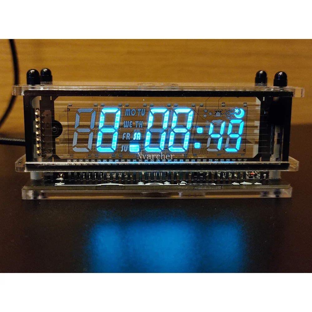 Nvarcher reloj VFD transparente, pantalla Digital LED de escritorio, luz ambiental creativa para el hogar