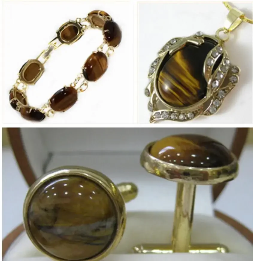

hot sell new - wholesale nice perfect match tiger eye bracelet pendant & cuffink Fine Jewelry set