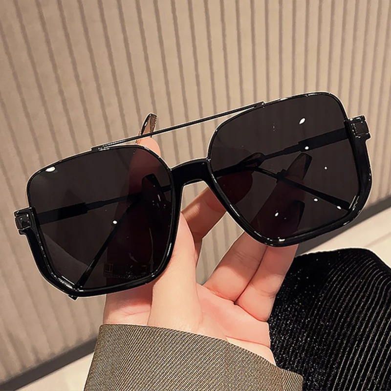 أزياء براون مربع المرأة النظارات الشمسية الجديدة خمر المتضخم جسور مزدوجة نظارات شمسية الإناث الفاخرة شقة أعلى ظلال النظارات #5