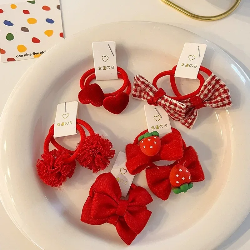 

10pcs/set Cute Mini Hair Band for Baby Aesthetic Floral Bow Strawberry Elastic Hair Tie for Tollder Sweet Hair Accessories