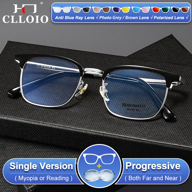 

CLLOIO Comfortable Eyebrow Frame Prescription Reading Myopia Glasses Men Titanium Small Frame Photochromic Multifocal Eyeglasses