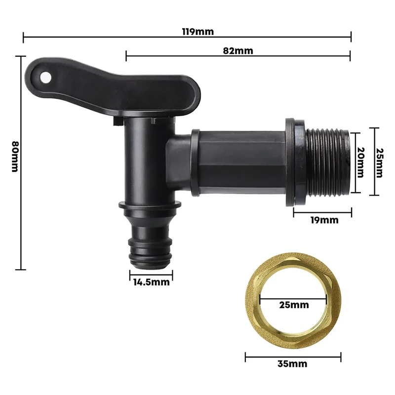 

A04G-3Pcs 3/4In Water Butt Tap Plastic Snap-Fit Hosepipe Rain Barrel Water Butts BSP Thread Water Tap With Brass Nut