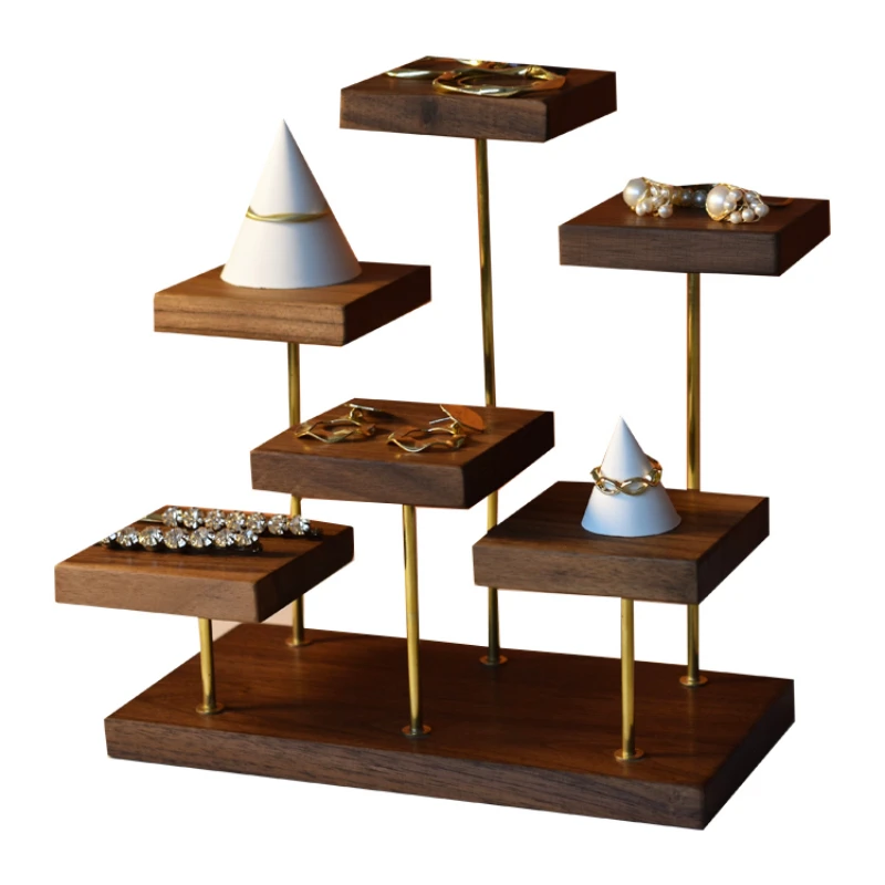 

Black walnut jewelry step display storage rack ornaments earrings ring holder