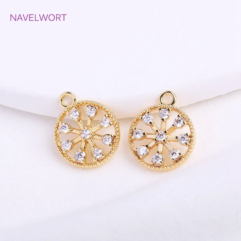 

Trendy 14K Gold Plated Hollow Round Charms For Jewelry Making,Inlaid Zircon Flower Pendant Sets DIY Jewelry Making Accessories