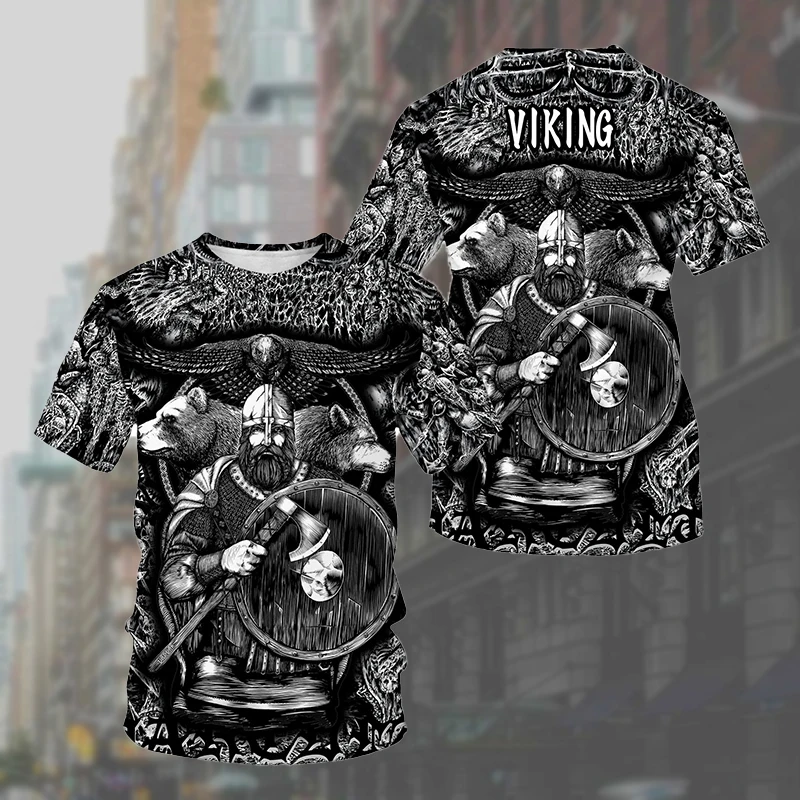 New Summer Men\'s T Shirts Fashion Vintage 3D Viking Warrior Digital Printed European And American Retro Style Men Street T-shirt