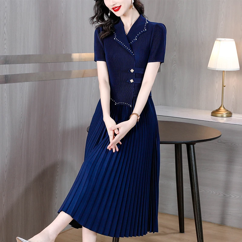 

Pink Pleated Patchwork Chic Diamonds Luxury Midi Women's Dress Summer Elegant Bodycon Dress 2024 Korean Formal Occasion Dresses