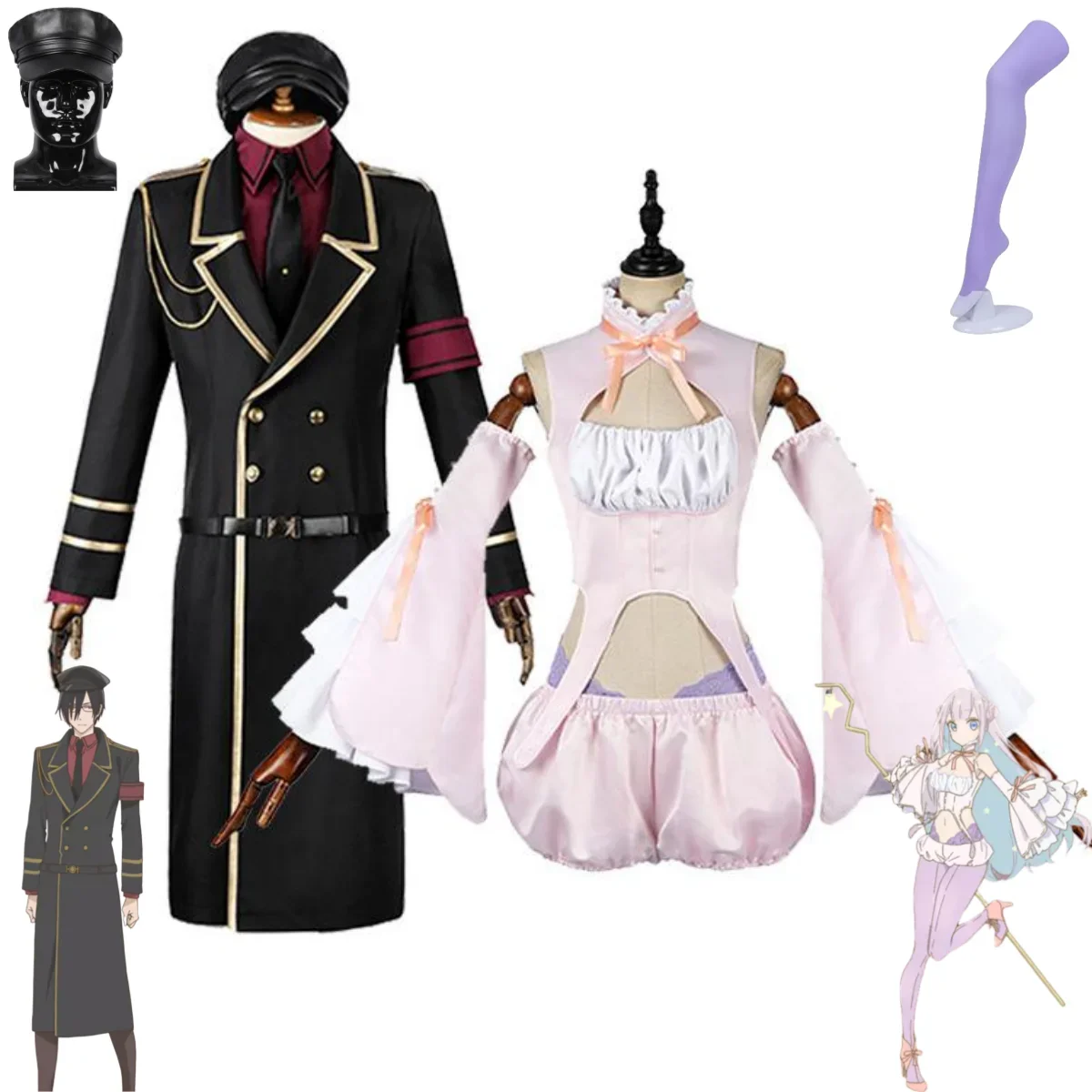 Anime The Magical Girl and The Evil Lieutenant Used To Be Archenemies Mira Mimori Byakuya Cosplay Costume Wig Uniform Dress Suit