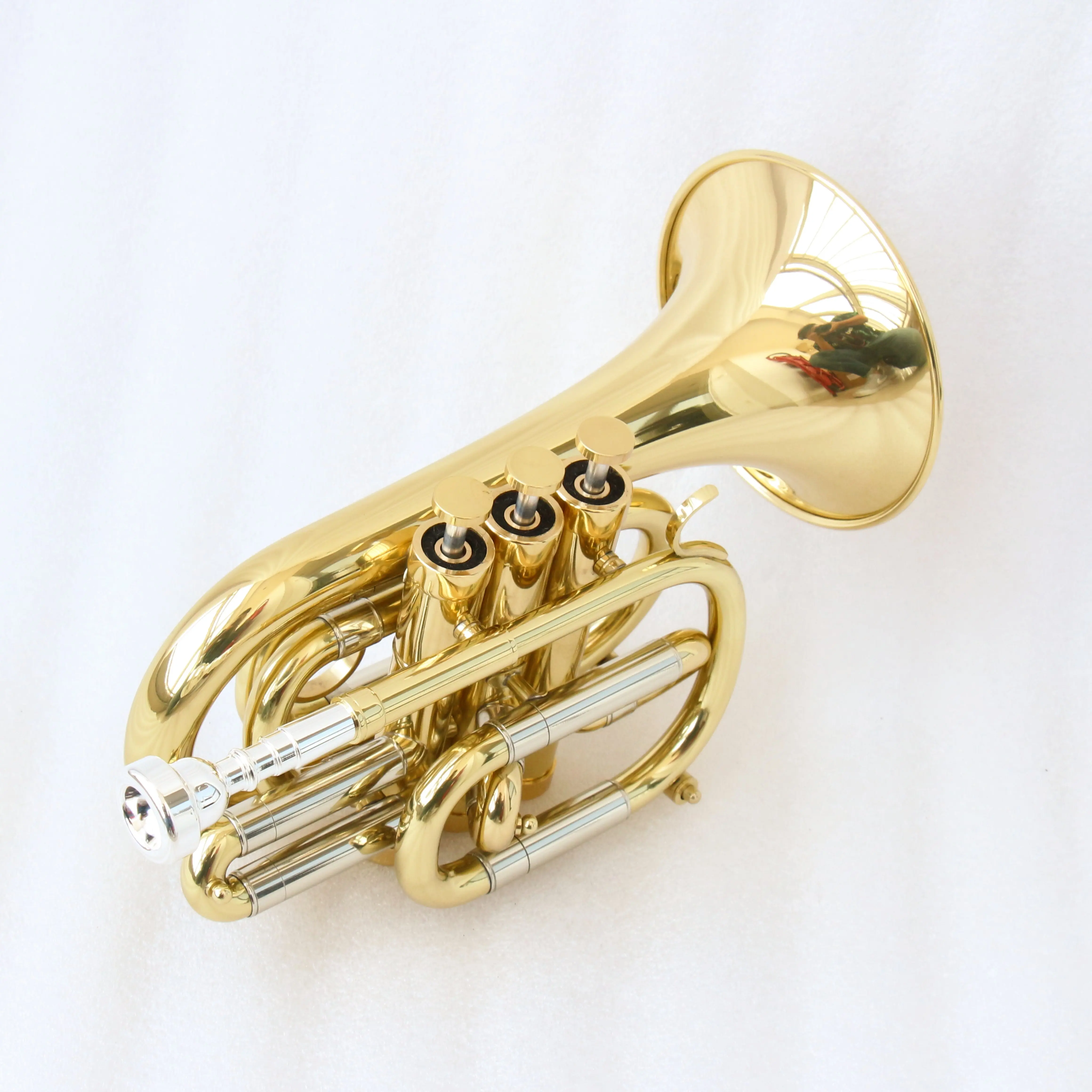 Bb Yellow Brass Pocket Trumpet Gold Lacquer Finish 3 Piston Valves Compact Mini For Travel Band Beginners