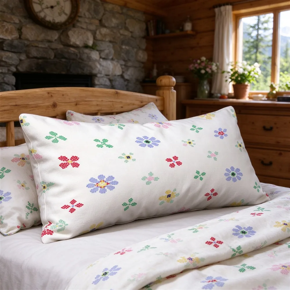 Blush Pink Sweet Ditsy Print Long Pillow Cover, Charming Style, Cabin Decorative, Polyester, Bed Decor, Multi Purpose, Chic
