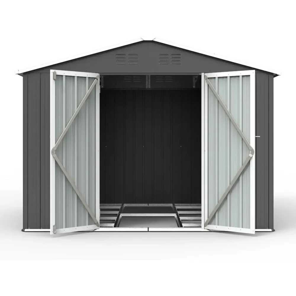 

Metal Outdoor Storage Shed, Lockable Doors Galvanized 8 x 6 FT with Windows and Floor Garden Shed Tool Storage Sheds House