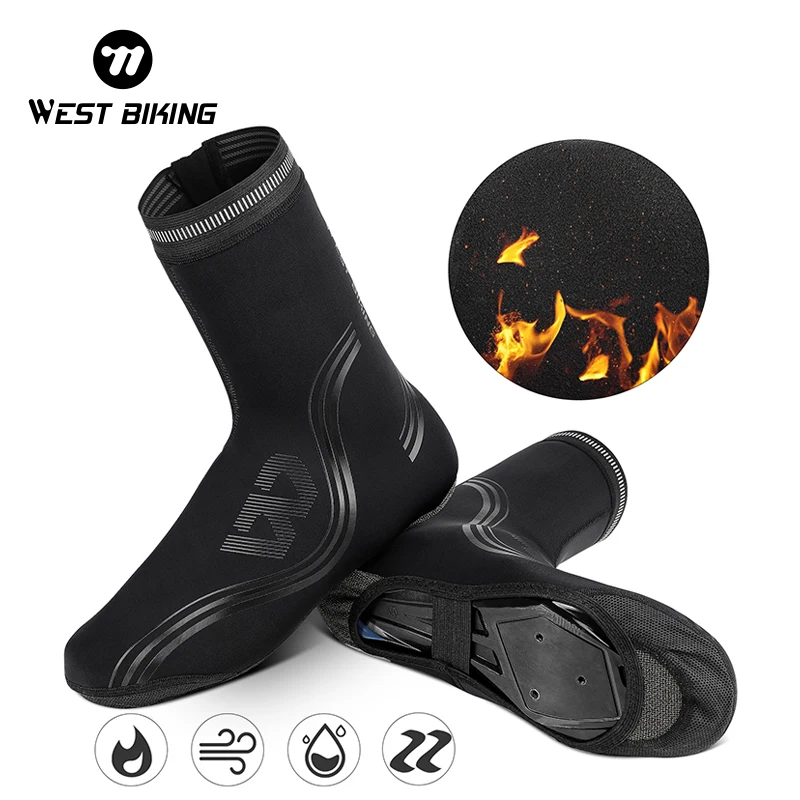 WEST BIKING Winter Fleece Warm Cycling Overshoes Waterproof Bicycle Shoes Covers Bike Reflective Windproof Toe Warmer Protector