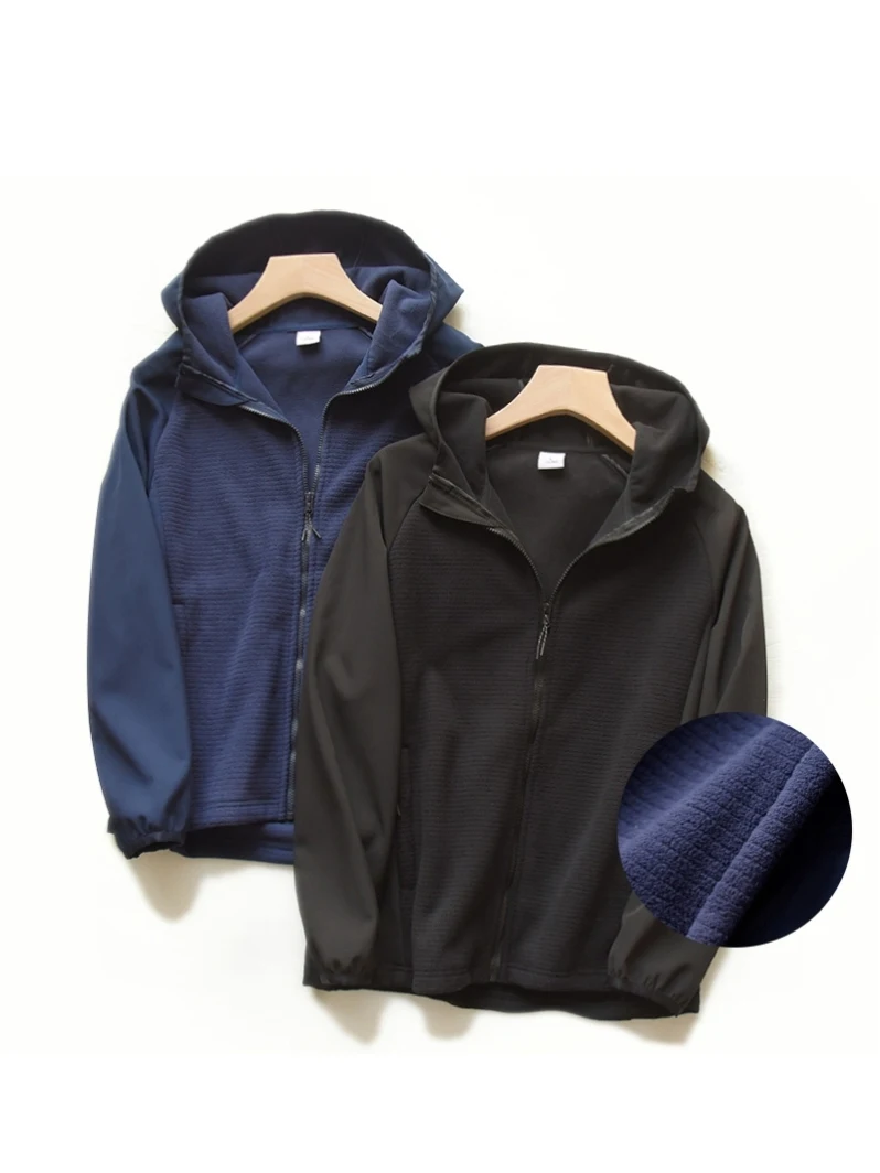 

Men's Double-Sided Fce Warmth Outerwear Fce-Lined Outdoor Soft ell Hooded Jaet Heat Retention Open Cardigan