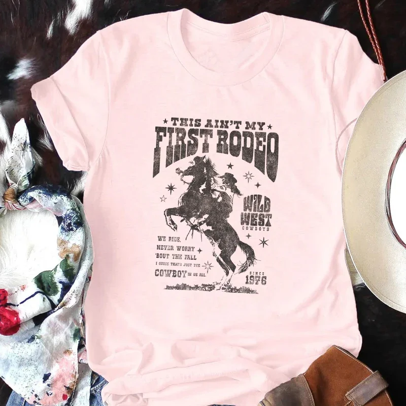 Vintage Country Music T Shirt Not My First Rodeo Retro Western T-Shirts Cowgirl Short Sleeve Cute Graphic Tees Women Clothes