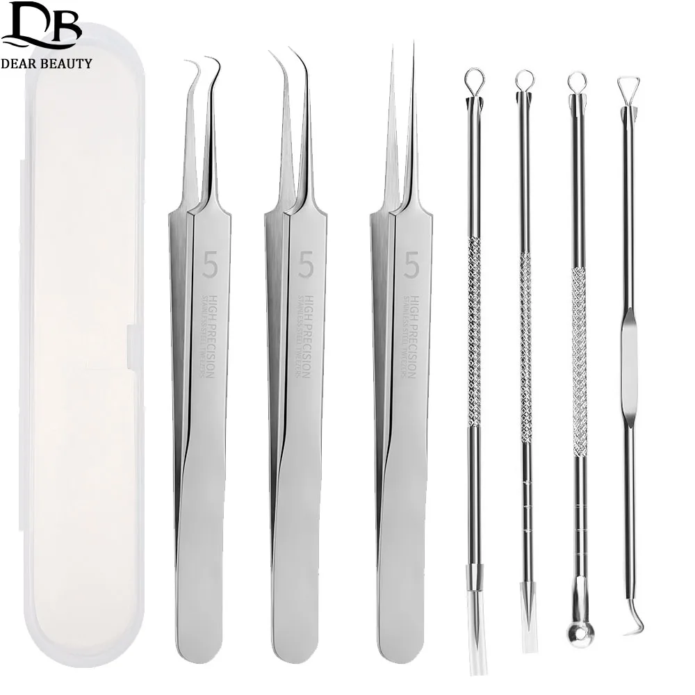 Stainless Steel Acne Needle Set, Cell Clip, Pinça de espinhas, Pore Cleaner, Fat Partículas, Blackhead Removal Tool com Box, 7pcs