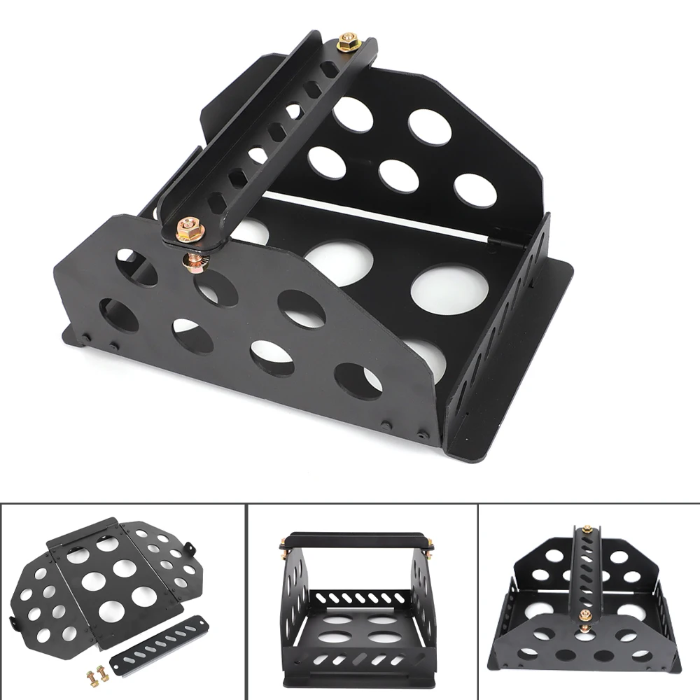 For Most Standard Sized Batteries Foldable Aluminium Alloy Car Battery Tray Box Holder Black Powder Coated