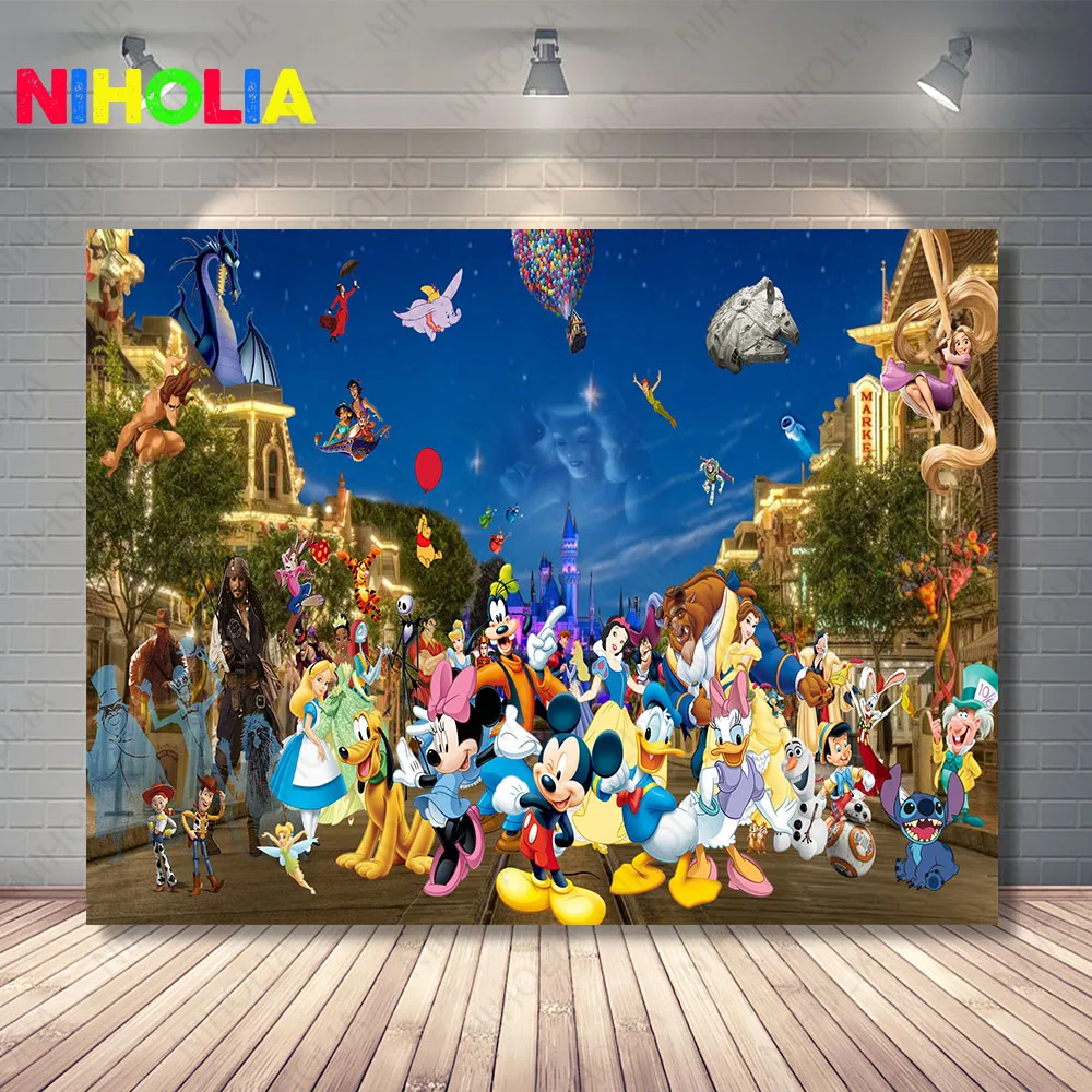 Disney Family Photo Backdrop Mickey Banner Kids Birthday Party Decoration Baby Shower Photography Background Photo Booth Props