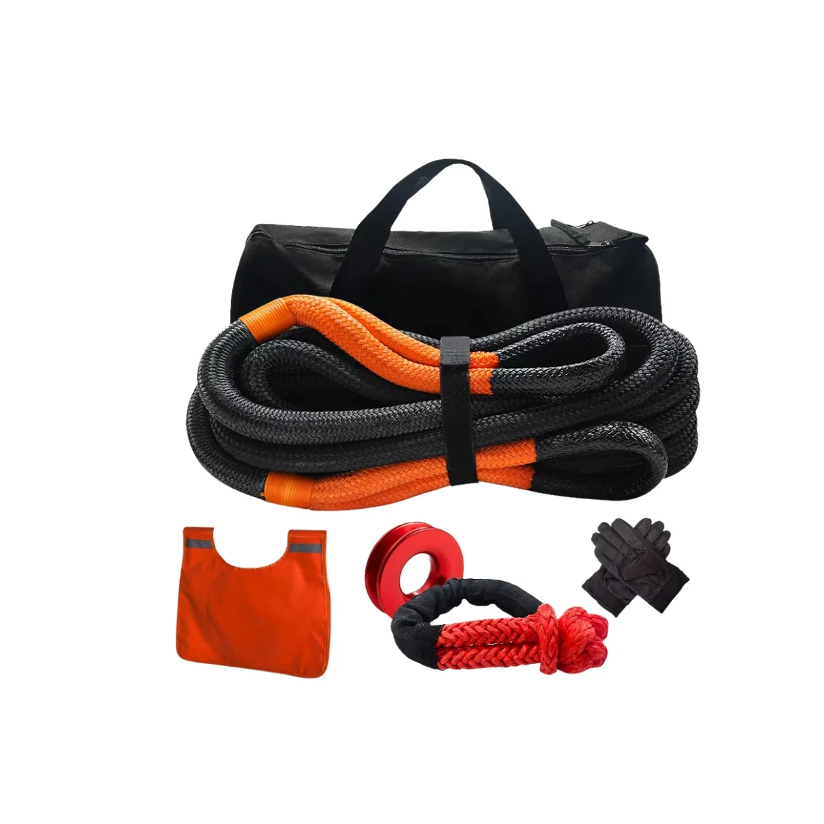 

Custom Double Braided Nylon Kinetic Recovery Tow Rope Kit Emergency Tool for Off-Road Cars with Soft Shackles