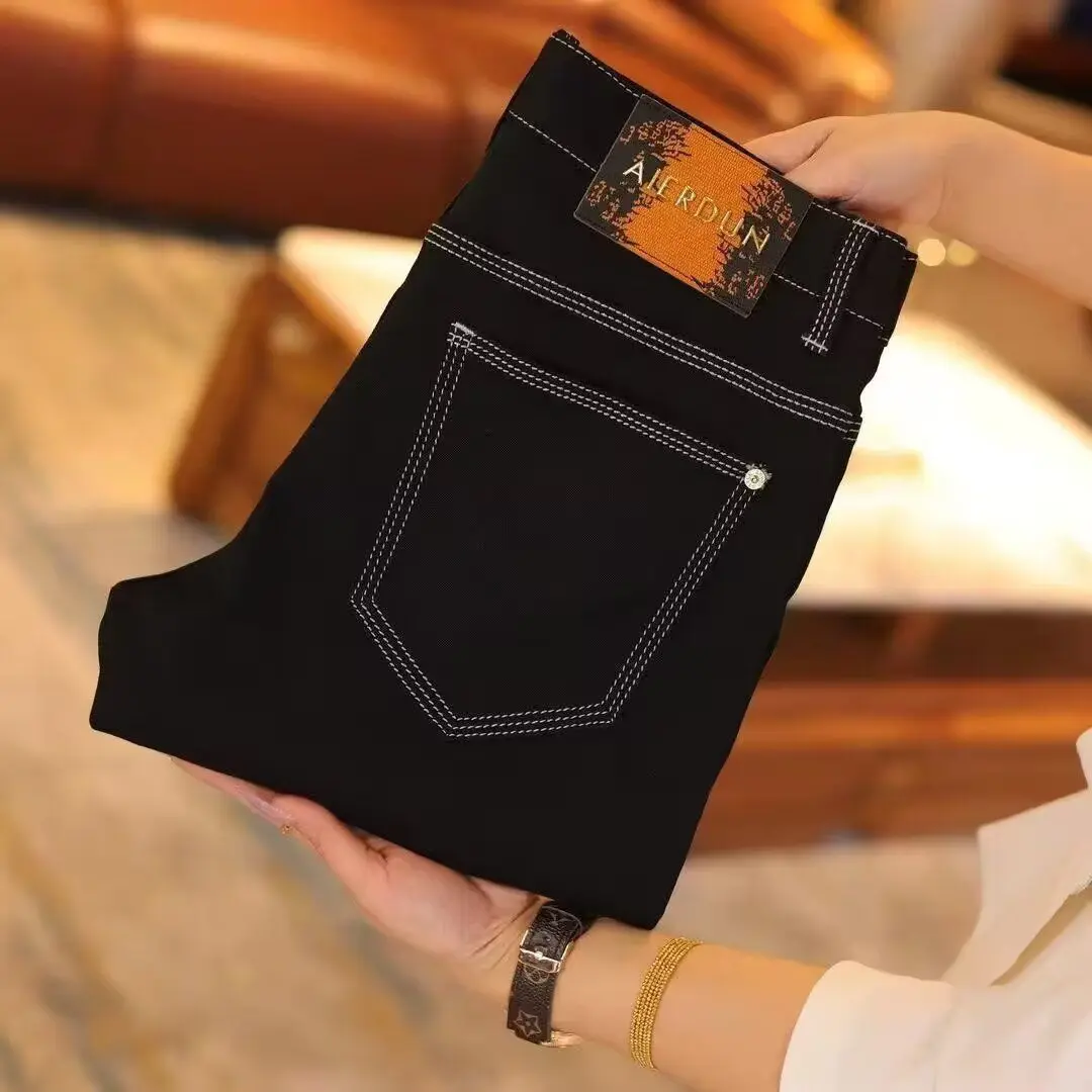 

Мужские джинсы Slim Fit: эластичные, повседневные, модные, из смесового хлопка и полиэстера, со средней посадкой, на молнии, прямые, длинные брюки