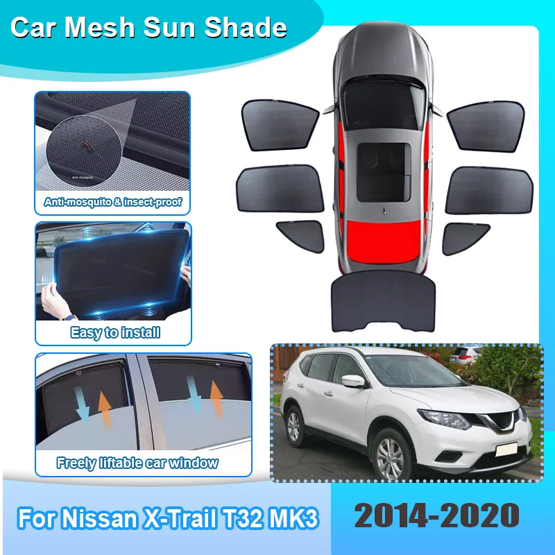 

Car Window Sunshade For Nissan X-Trail T32 MK3 Rogue 2014-2020 2017 2018 Visor Mesh Anti-UV Windshield Curtain Car Accessories