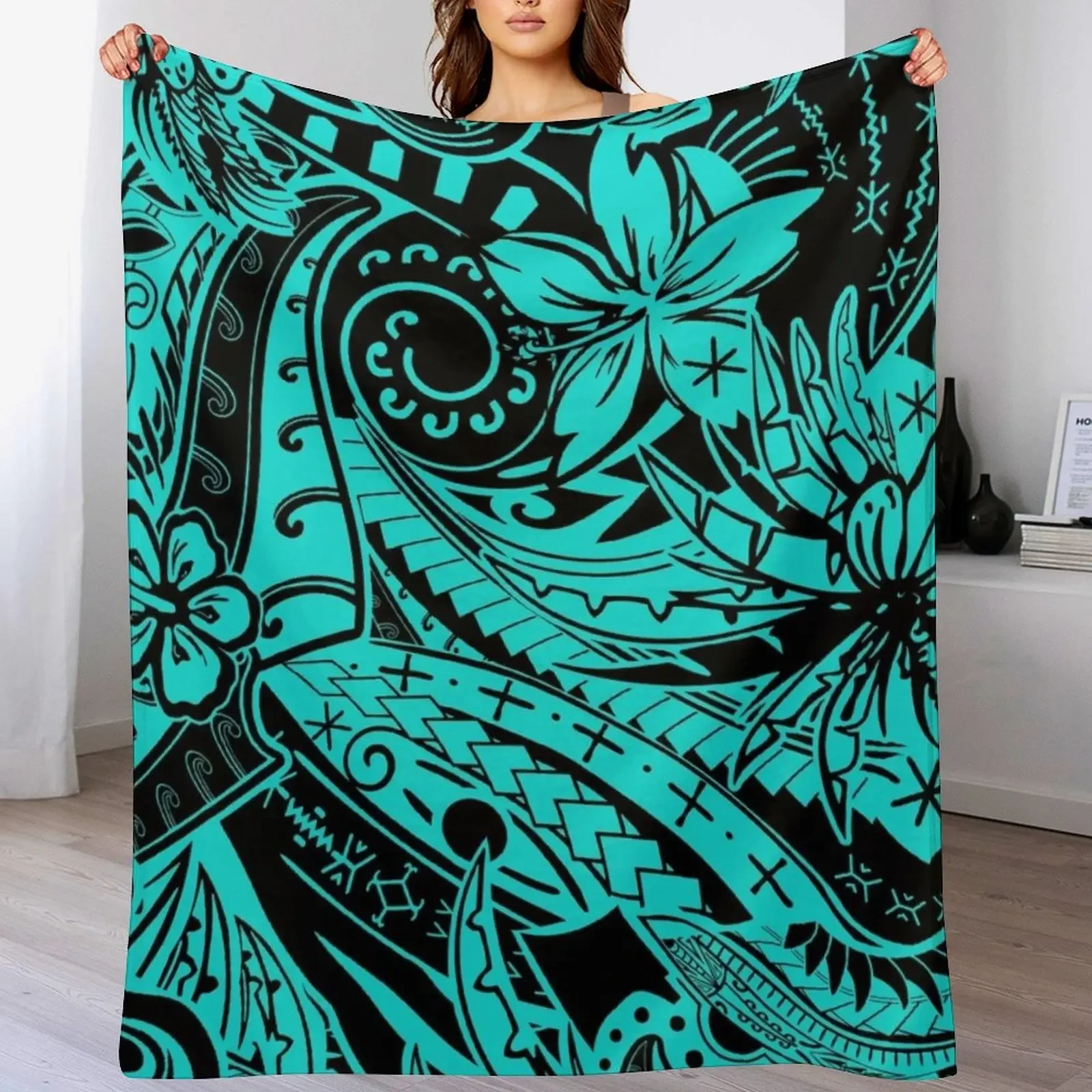 

Polynesian Tribal Teal Collection Throw Blanket Decorative Beds for winter manga christmas gifts Blankets