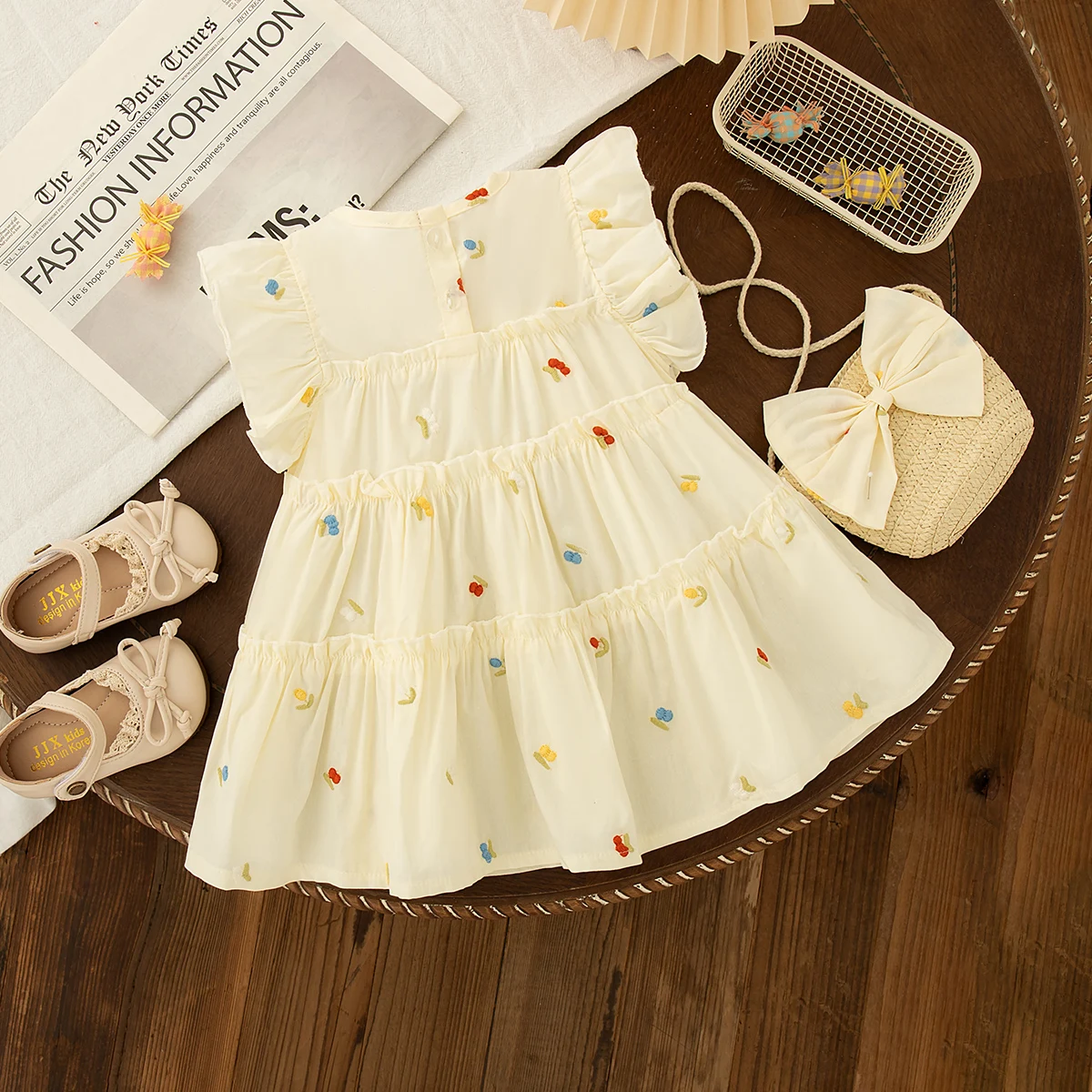 Summer Cotton Comfortable Breathable Baby Girl Cherry Dress Send a Bag Korean Style Sweet Short Sleeves Toddler Princess Dress