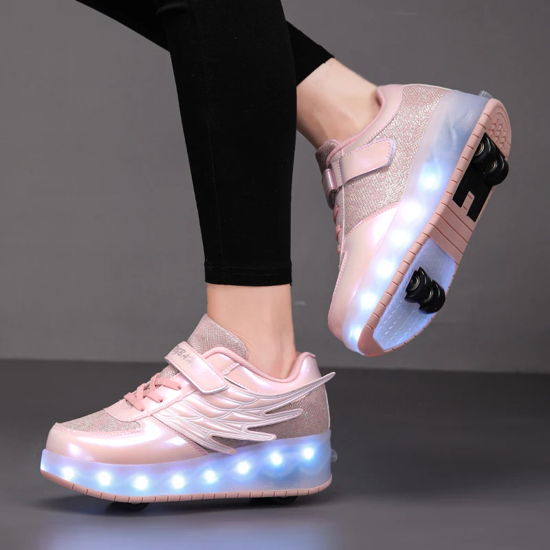 Scarpe da skate a rotelle Scarpe da ginnastica per bambini a 4 ruote Ragazzo Ragazza Regalo Giocattolo Gioco Calzature illuminate a led per bambini