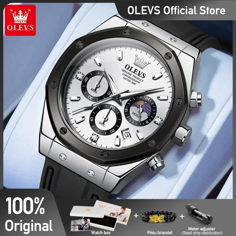 ﻿ OLEVS 9911 Men\'s Watch Brand Waterproof Luminous Quartz Watch for Men Three Small Dial Sport Wristwatch Chronograph Date Reloj