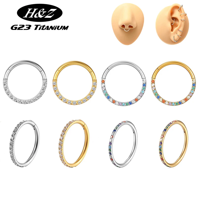 

1PC G23 Titanium Body Piercing Jewelry Wholesale 16G Hinged Nose Rings Septum Clicker Helix Daith Cartilage Conch Earrings CZ