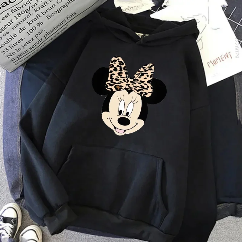 Sudaderas con capucha de Minnie Mouse para mujer, sudadera informal Kawaii, Mickey, Disney, ropa de calle de dibujos animados, Top